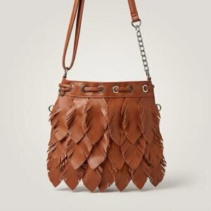 Rue21 Faux Leather Caramel Brown Crossbody Bag Hobo Bohemian Purse Handbag
